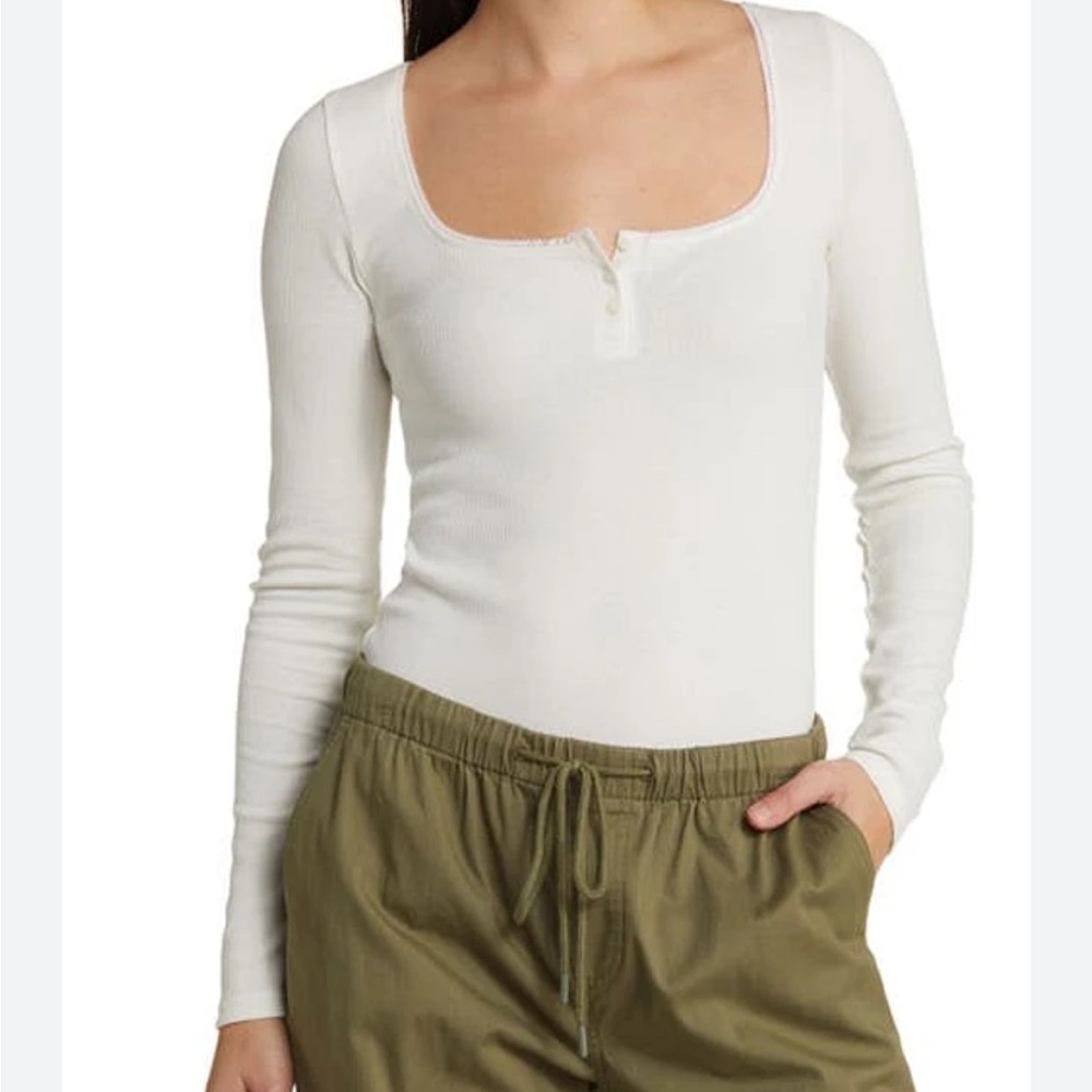 BP. Long Sleeve Thermal Henley Bodysuit Cream Ivory Size Small NWT